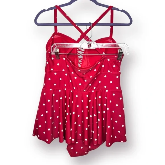 Torrid Disney Minnie Mouse Size 1X Red Polka Dot Retro Peplum One Piece Swimsuit - Picture 4 of 15